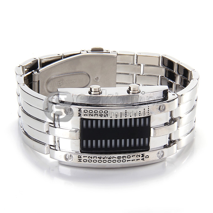 Fashionable Men's LED Digital Wrist Watch with Stainless Steel Strap - Silver