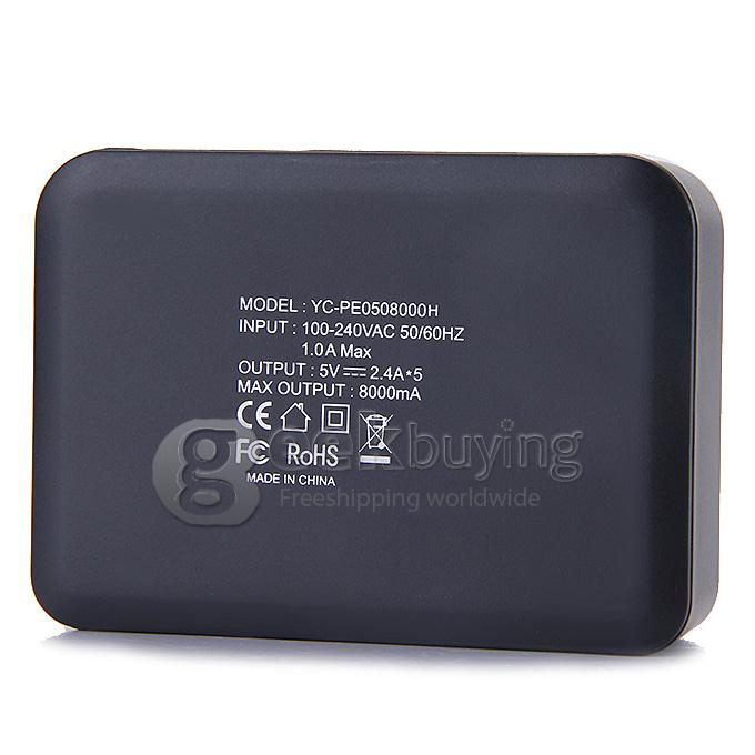 Tronsmart 5 Port 40W 8000mA Speed USB Smart Charger With VoltIQ For iPad iPhone iPod Android Windows Tablets - UK Plug