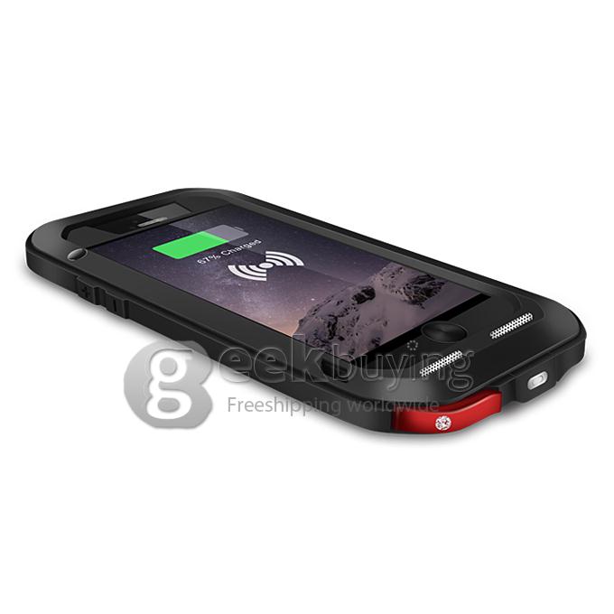 Lovemei Dirt/Snow/Shockproof Powerful Gorilla Glass Metal Case With QI Wireless Receiver For iPhone6 4.7 - Black