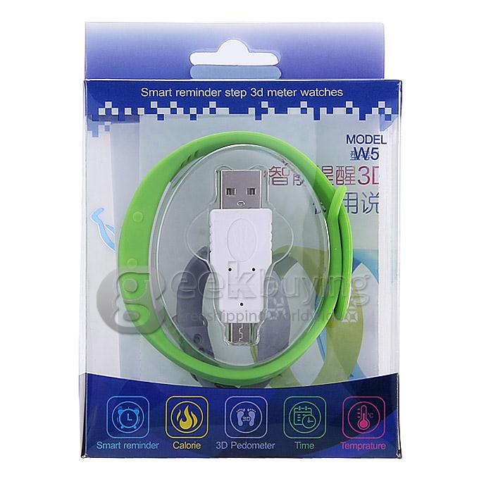 W5 Multifunctional LED USB Smart Bracelet With 3D Pedometer /Sleep Monitor Functions - Green