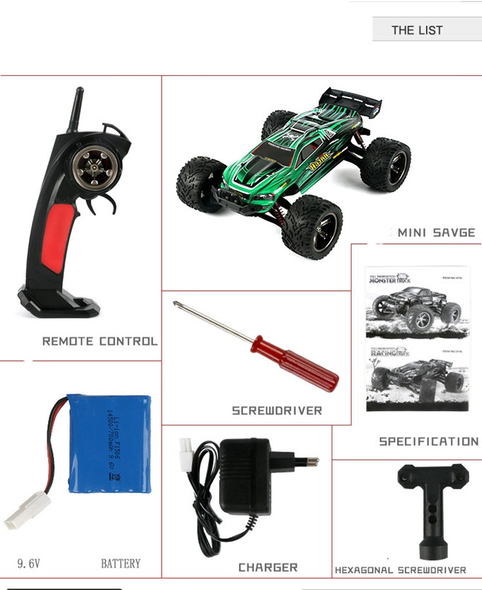 9116 1/12 Brushed RC Monster Truck 2.4GHz 38KM/H High Speed 2WD RTR - Red