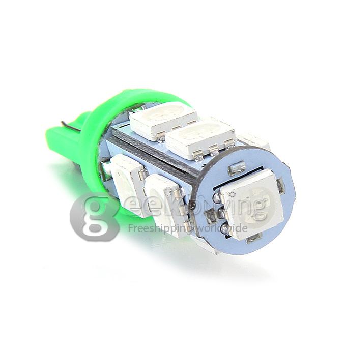 T10-5050-9SMD T10 3W 100-Lumen 9x5050 SMD LED Car Light Bulb Fog/Parking/Reading Lamp(2-Pack/DC 12V) - Green