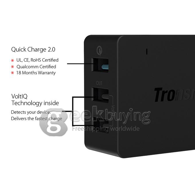 [Spain Stock] Qualcomm Certified Tronsmart Premium Design Quick Charge 2.0 42W 3 Ports Wall Charger for Samsung/Sony/HTC