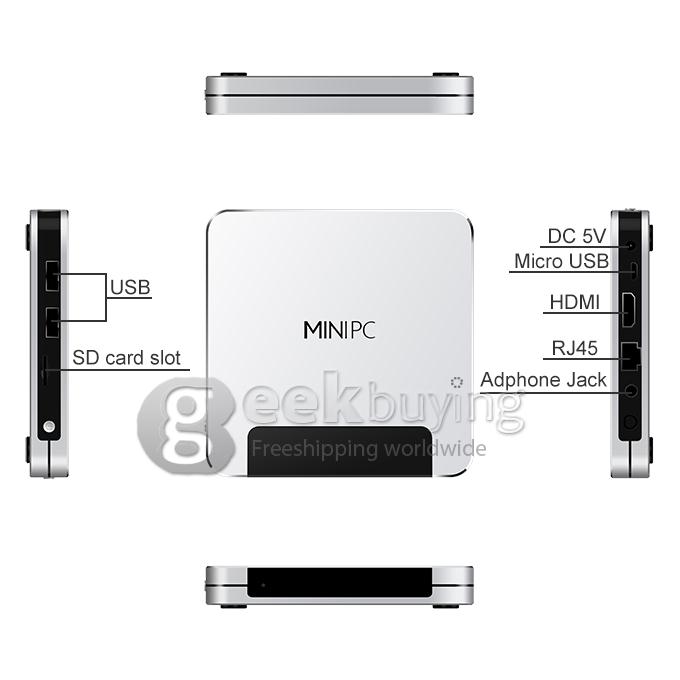 Ainol Mini PC II  Windows 8.1 Android 4.4 Dual Boot Media Player Intel Z3735F Quad Core 1.8G 2G/32G 802.11 b/g/n LAN BT4.0 - Silver