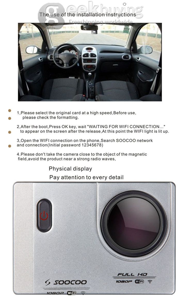 SOOCOO C10 WiFi Action Camera Novatek 96655 1080P 170 Wide Angle Lens Sports HD Camcorder - Silver