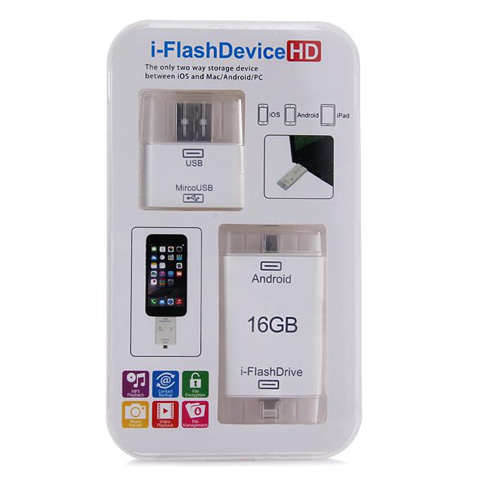 i-Flash Device HD Flash Drive Built-in 16GB Memory For Android/ IOS / PC - White