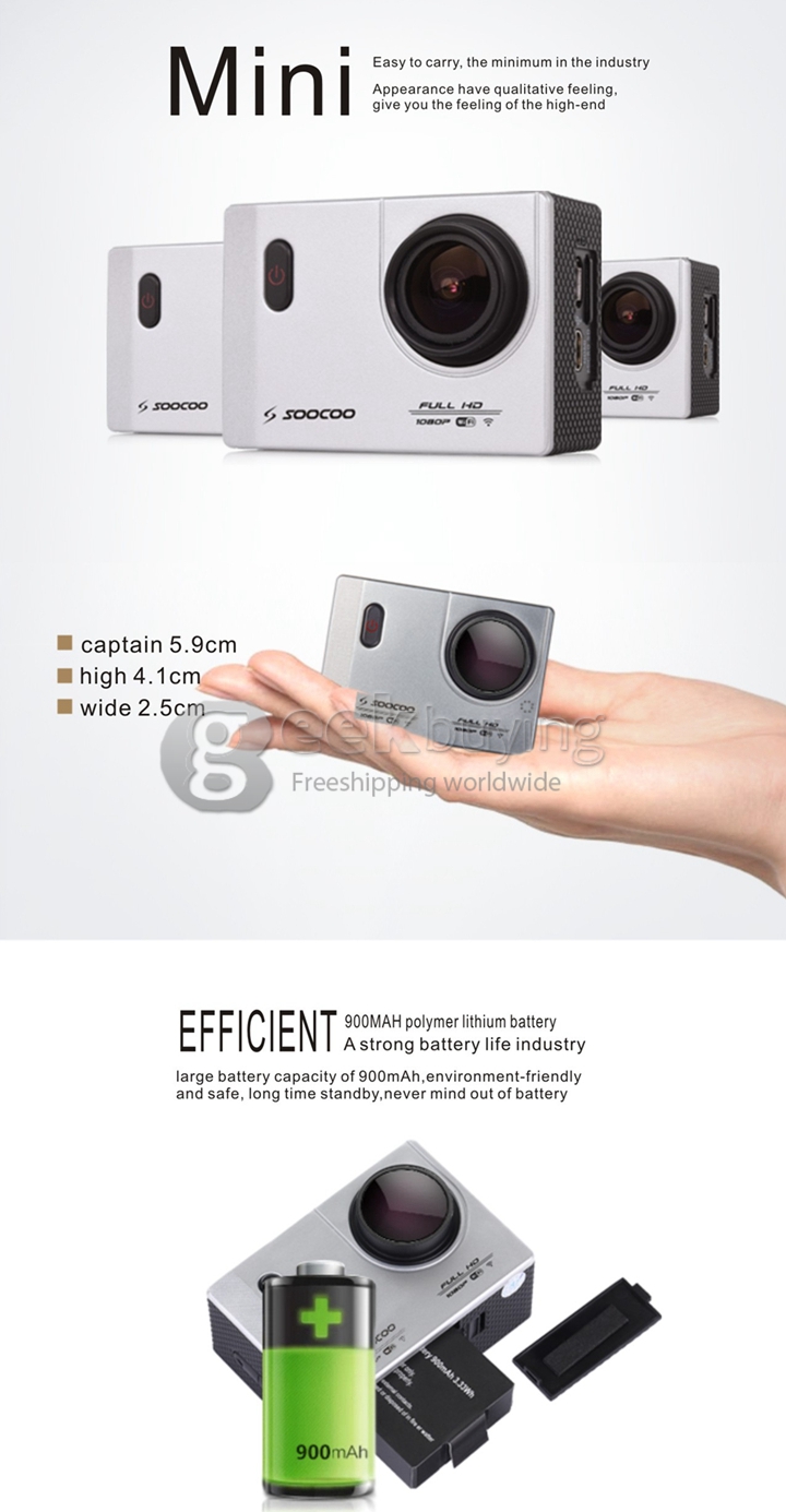 SOOCOO C10 WiFi Action Camera Novatek 96655 1080P 170 Wide Angle Lens Sports HD Camcorder - Silver