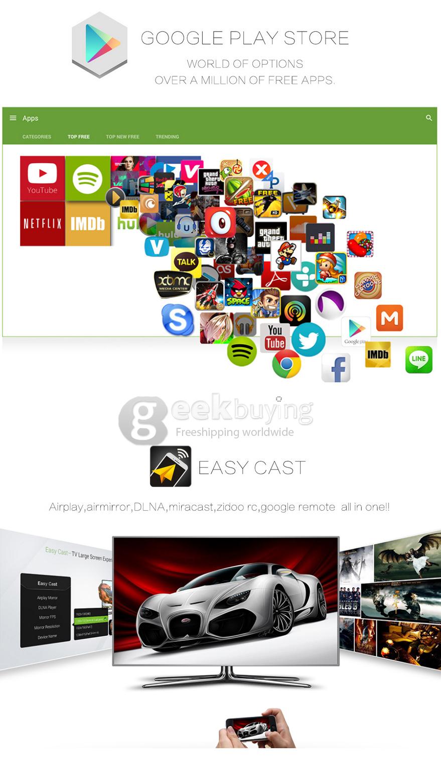 ZIDOO X1 4K TV Box Android 4.4 H.265 3D 1G/8G 802.11 b/g/n LAN HDMI KODI - Silver