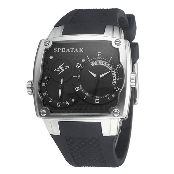 WH277 Speatak Fashion Men Quartz Wrist Watch Large Dial Dual Movements With Calendar Display - Black
