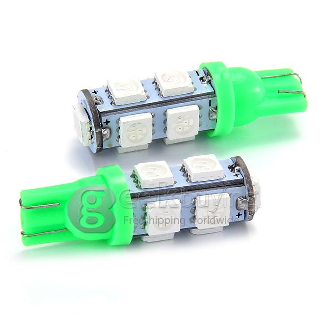 T10-5050-9SMD T10 3W 100-Lumen 9x5050 SMD LED Car Light Bulb Fog/Parking/Reading Lamp(2-Pack/DC 12V) - Green
