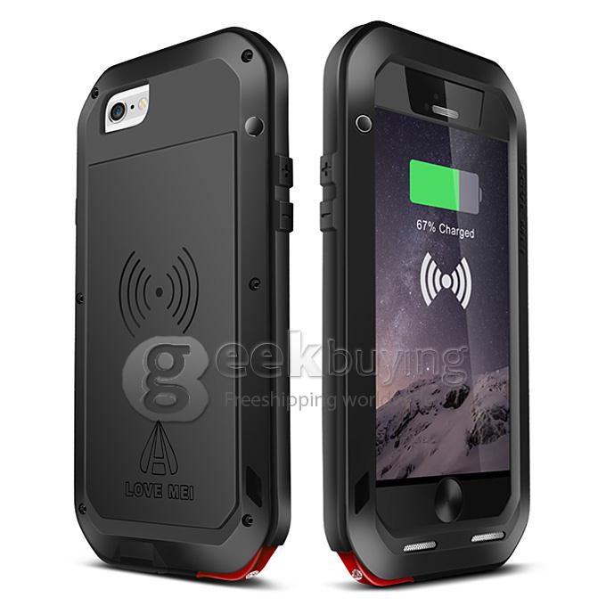 Lovemei Dirt/Snow/Shockproof Powerful Gorilla Glass Metal Case With QI Wireless Receiver For iPhone6 4.7 - Black
