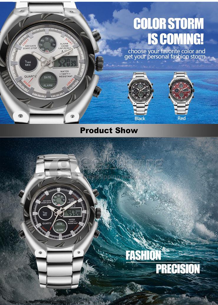 YR WH424 ASJ Multi-function Electronic Men Quartz Sports Watch With LCD Date And Time Display - Black