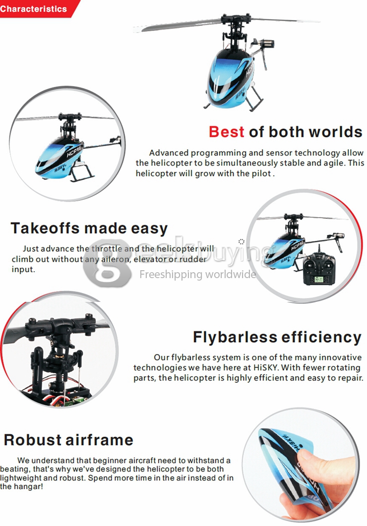 Hisky HCP80 V2 6CH RC Helicopter 3D 6 Axis Gyro RTF With  X-6S