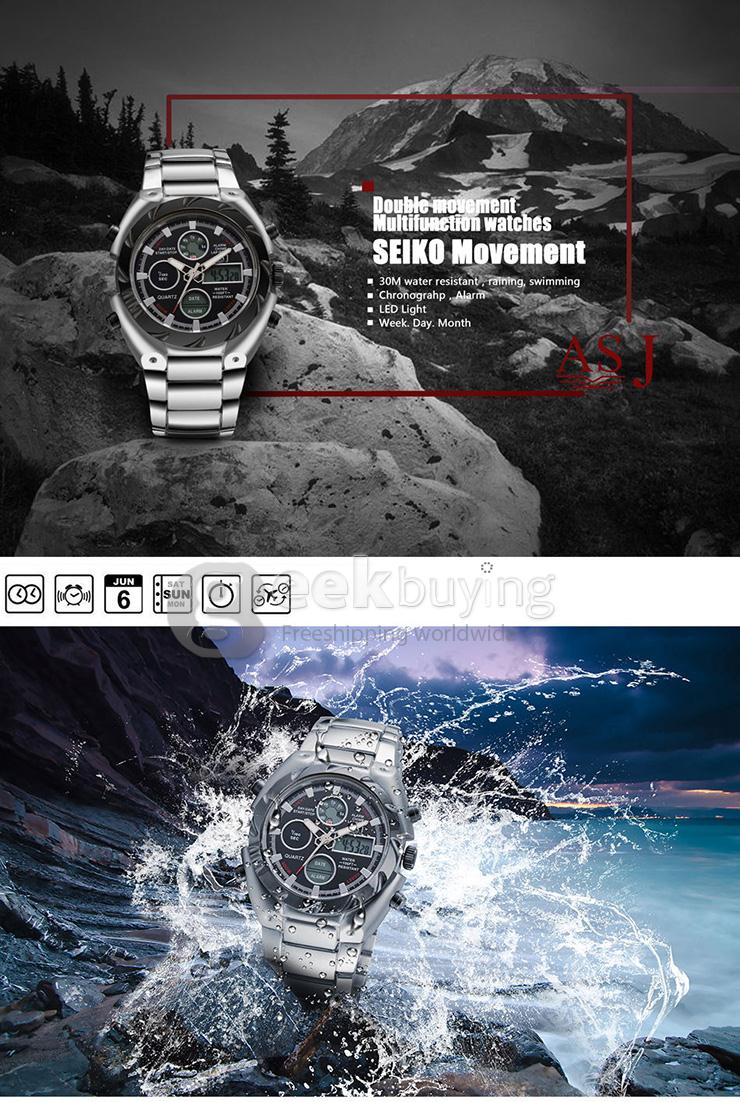 YR WH424 ASJ Multi-function Electronic Men Quartz Sports Watch With LCD Date And Time Display - Red