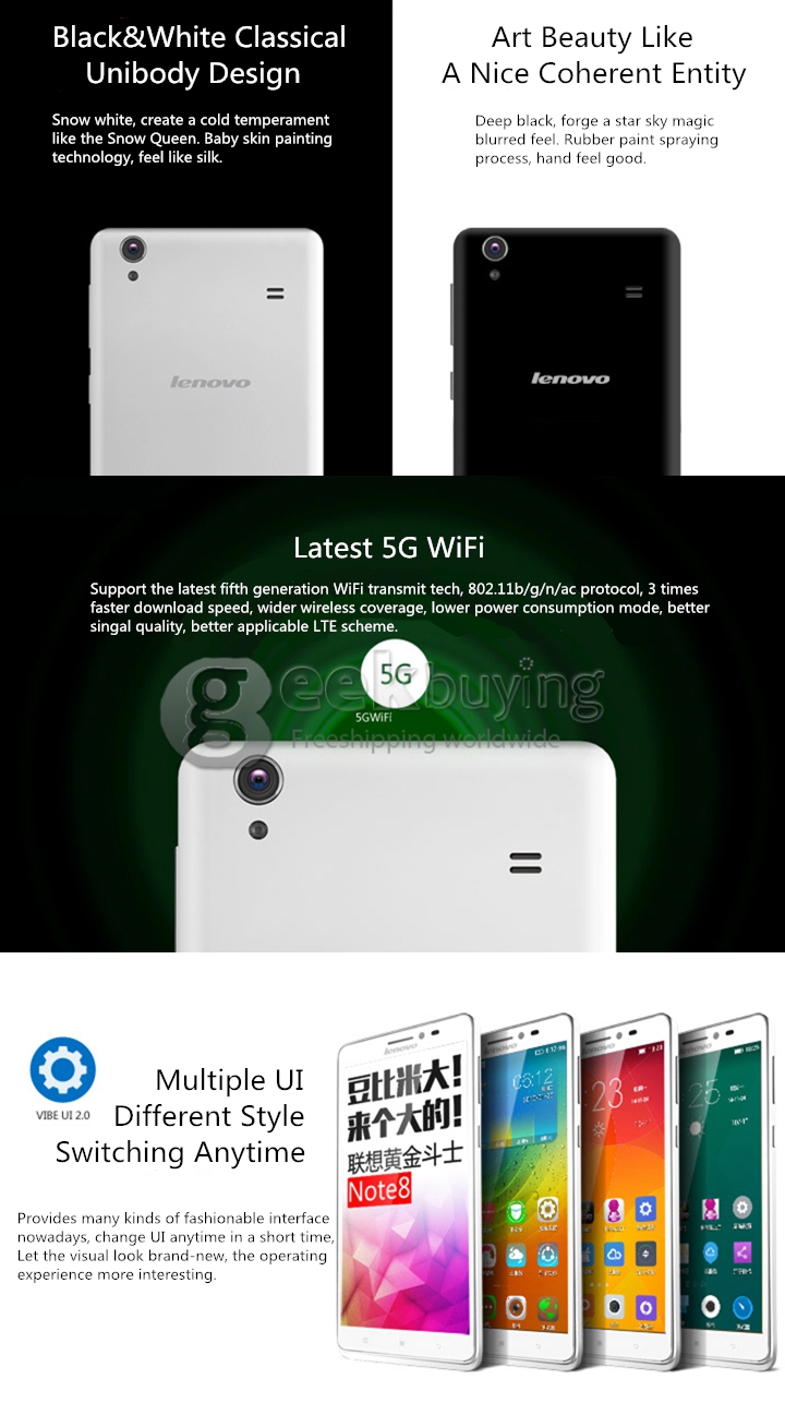 Lenovo Golden Warrior Note 8/A936 6.0 Inch 4G LTE Android 4.4 Smartphone MTK6752 Octa Core 2GB RAM 8GB ROM HD IPS Screen - Black