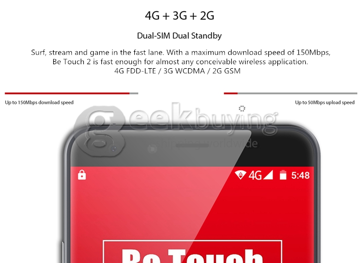 Ulefone Be Touch 2 5.5inch FHD 4G LTE Smartphone Android 5.1 3GB 16GB 64bit MTK6752 Octa Core 1.7 GHz 13.0MP - Silk White