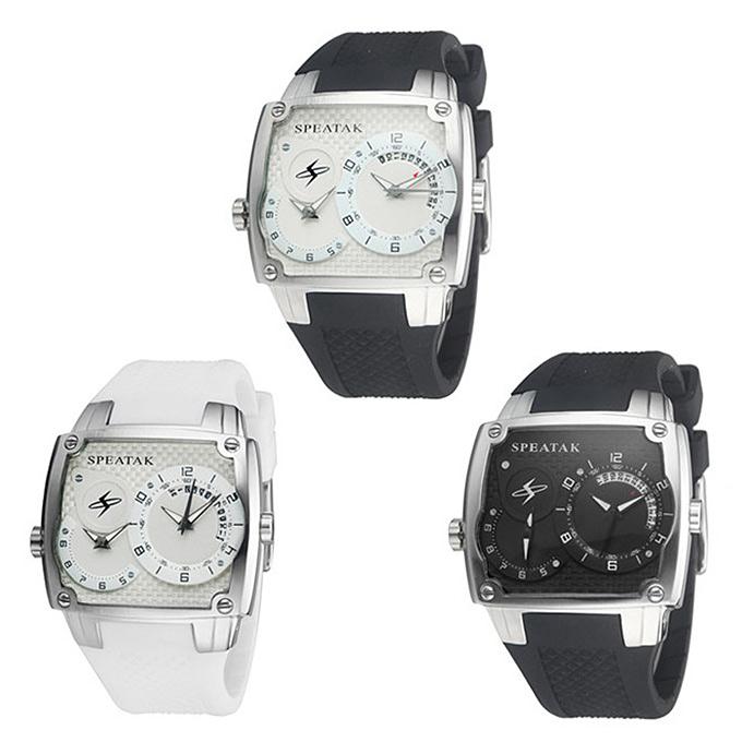 WH277 Speatak Fashion Men Quartz Wrist Watch Large Dial Dual Movements With Calendar Display - Black