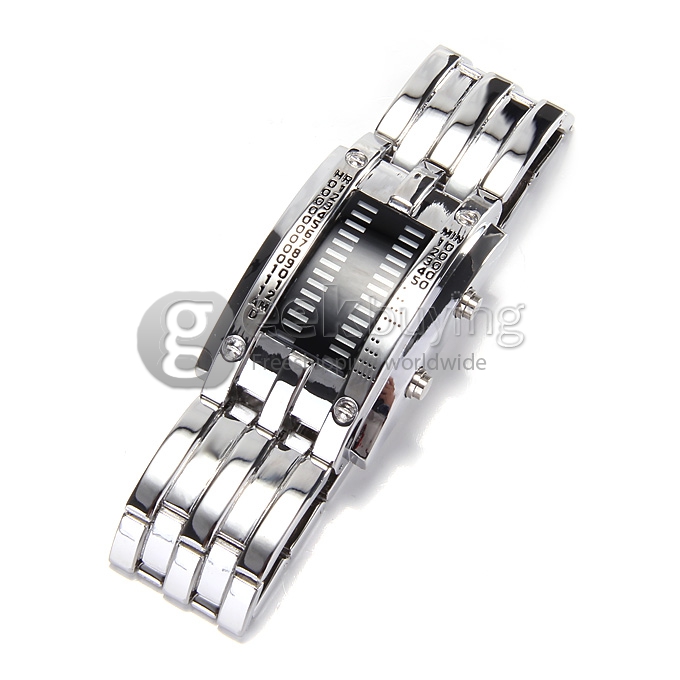Fashionable Men's LED Digital Wrist Watch with Stainless Steel Strap - Silver