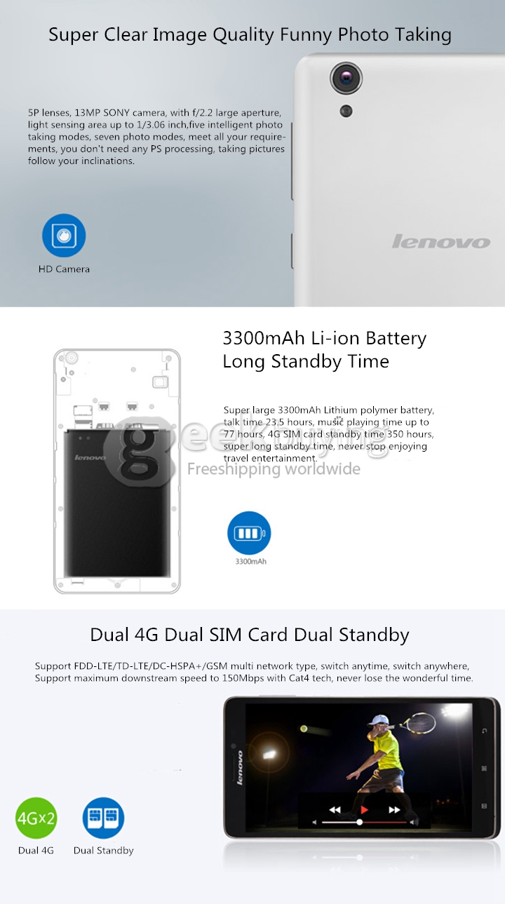 Lenovo Golden Warrior Note 8/A936 6.0 Inch 4G LTE Android 4.4 Smartphone MTK6752 Octa Core 2GB RAM 8GB ROM HD IPS Screen - Black