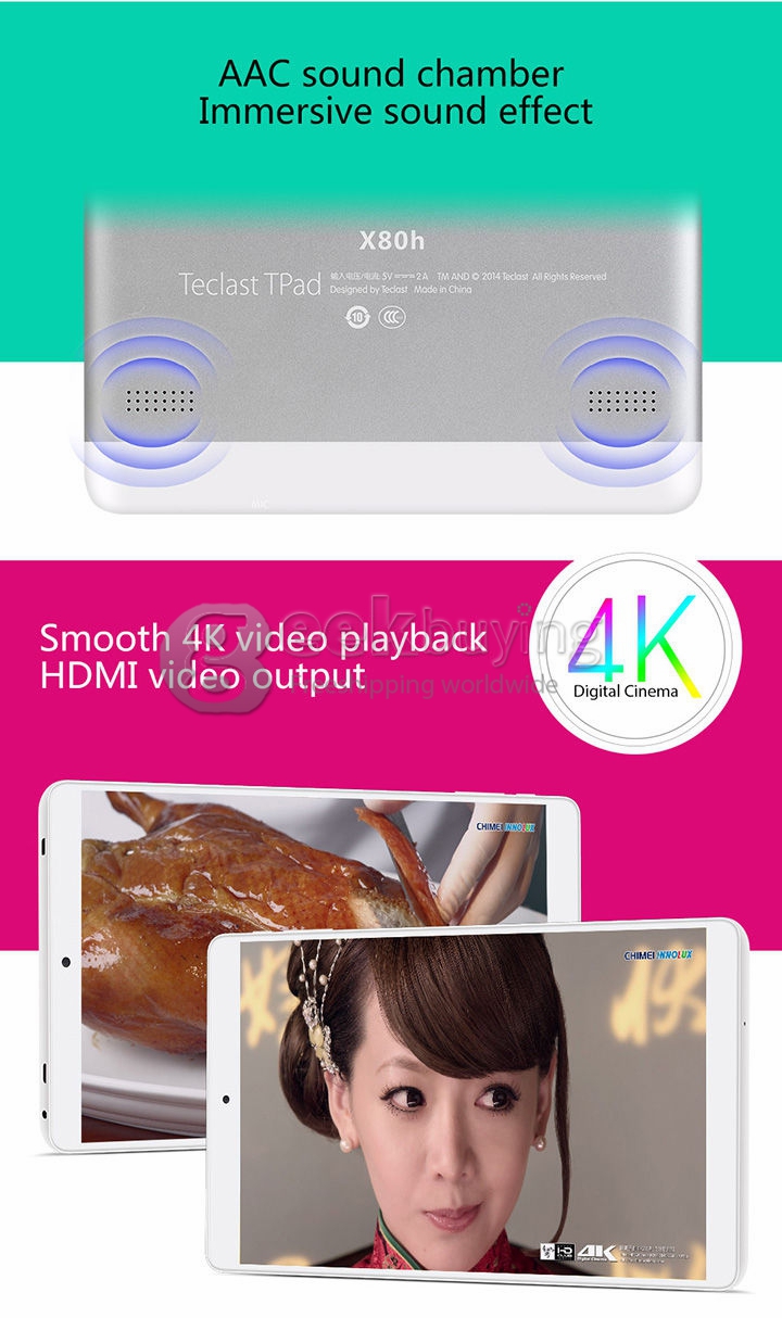 Teclast X80H Dual OS Android 4.4+Win 8.1 Tablet PC 2GB/32GB Intel Z3735F Quad Core 1.83GHz 8 Inch IPS 1280x800 HDMI WiFi Bluetooth - White + Gray