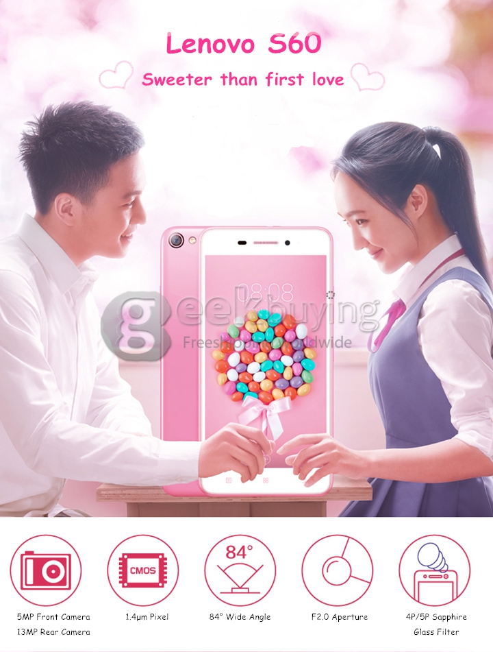 [HK Stock]Lenovo S60 S60W 4G LTE 5.0inch Android 4.4 2GB 8GB Smartphone 64bit Snapdragon 410 Quad Core 13.0MP Miracast - White