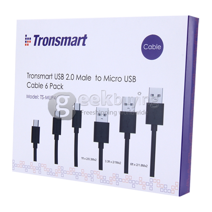 [Spain Stock] Tronsmart [6 Pack]1ft*2 & 3ft*2 & 6ft*2 Micro USB Cables High Speed USB 2.0 Male to Micro USB Sync/Charging Cables