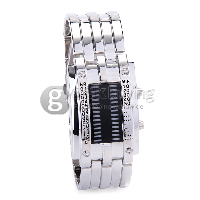 Fashionable Men's LED Digital Wrist Watch with Stainless Steel Strap - Silver