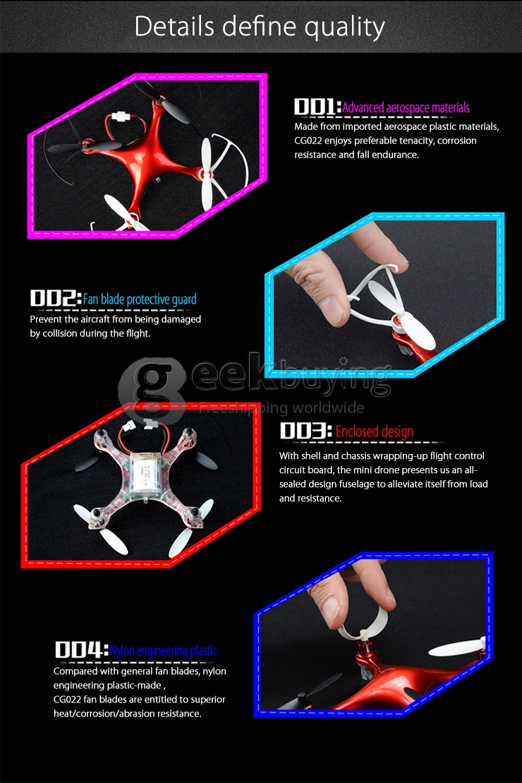 CG022 Mini RC Quadcopter 2.4G 6 Axis Gryo Headless Mode One Key To Roll 3D Flip LED RTF Aircraft With Latest Circuit Board - White