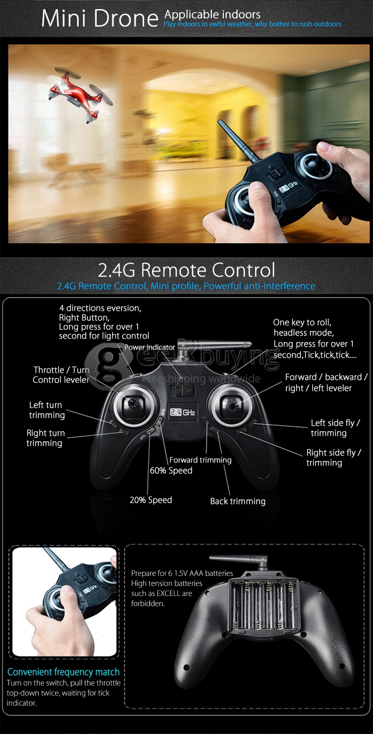 CG022 Mini RC Quadcopter 2.4G 6 Axis Gryo Headless Mode One Key To Roll 3D Flip LED RTF Aircraft With Latest Circuit Board - White