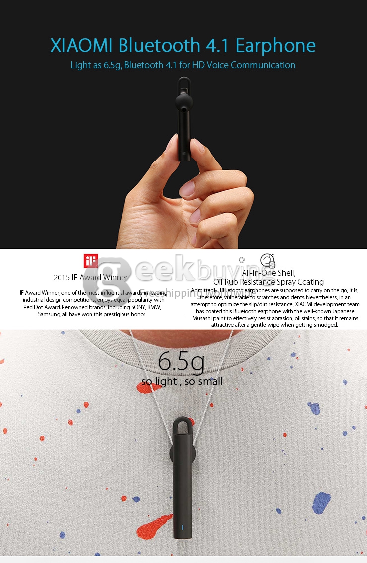 [Wholesale]10pcs Original XIAOMI MI Bluetooth  Stereo Headset Wireless BT4.1 Stereo Earphone for iPhone Galaxy Mobile Phones - Black