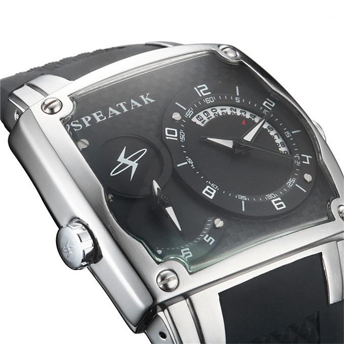 WH277 Speatak Fashion Men Quartz Wrist Watch Large Dial Dual Movements With Calendar Display - Black