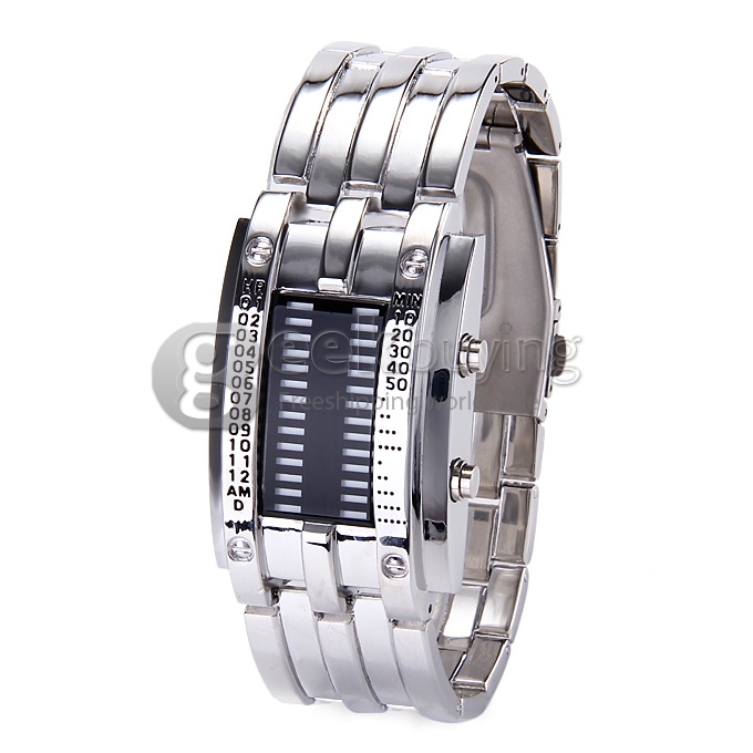 Fashionable Men's LED Digital Wrist Watch with Stainless Steel Strap - Silver
