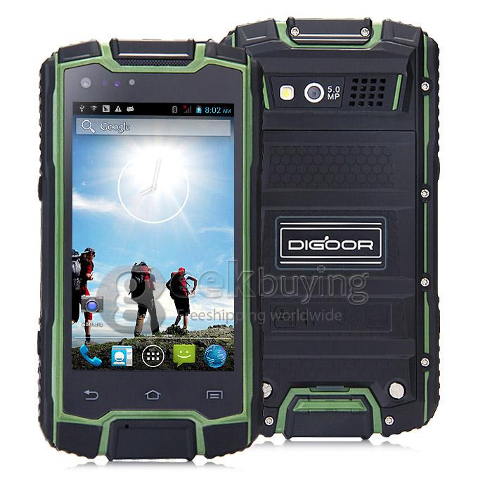DIGOOR DG1 Plus IP68 Rugged Phone 4.0inch Android 4.4 MTK6582 Quad Core 1.3GHz 1GB 8GB 5.0MP Walkie Talkie Miracast - Green