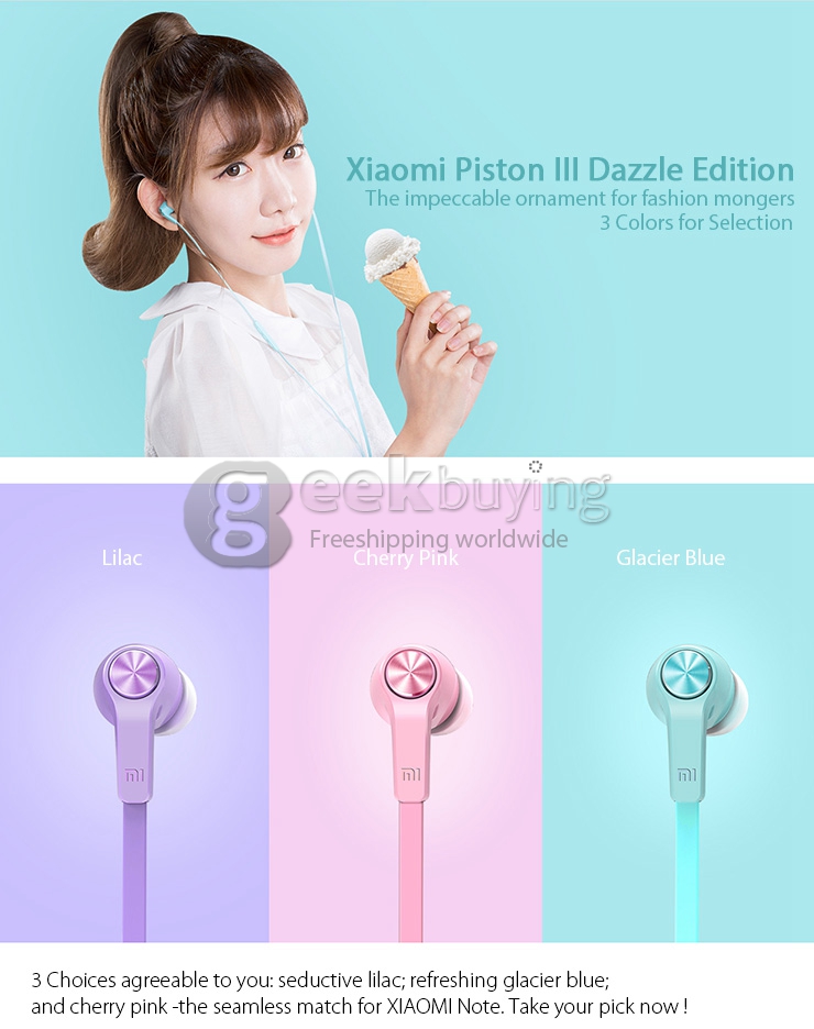 Original Xiaomi Piston III Dazzle Edition Earphones With Mellow Bass/Remote Mic For Android iOS - Glacier Blue