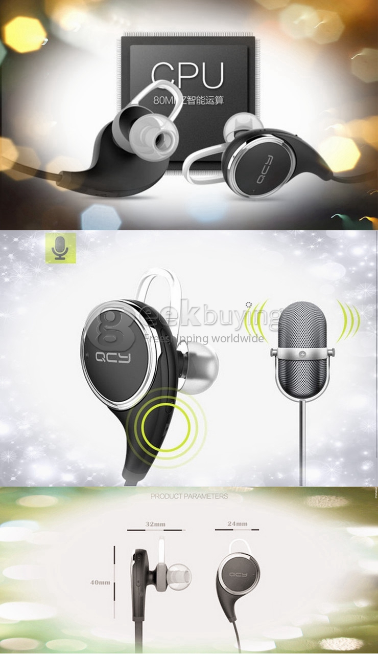 QCY QY8 Wireless Sports BT4.1 Stereo Headset Earphone Headphone With Microphone For iPhone Sumsung Smartphones - Black