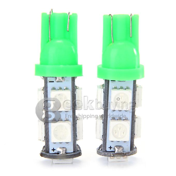T10-5050-9SMD T10 3W 100-Lumen 9x5050 SMD LED Car Light Bulb Fog/Parking/Reading Lamp(2-Pack/DC 12V) - Green