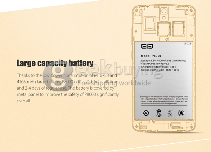 Elephone P8000 5.5 inch FHD 4G LTE Android 5.1 3GB 16GB Smartphone 64bit MTK6753 Octa Core 13.0MP Touch ID 4165mAh -Black