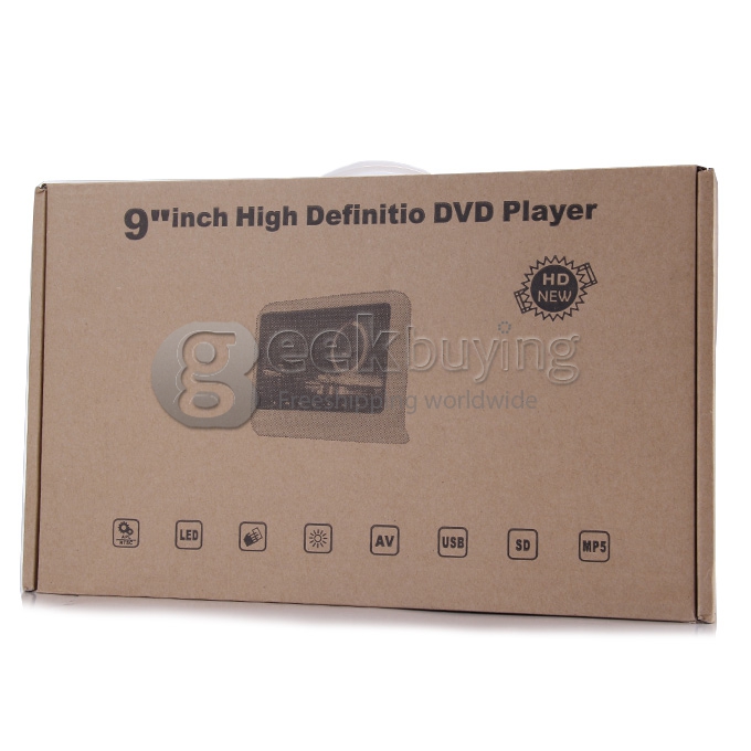 XD9901 9 Inch Digital HD LCD Bracket Car Headrest Monitor CD Games FM DVD Remote Controller Game Pad Function - Black