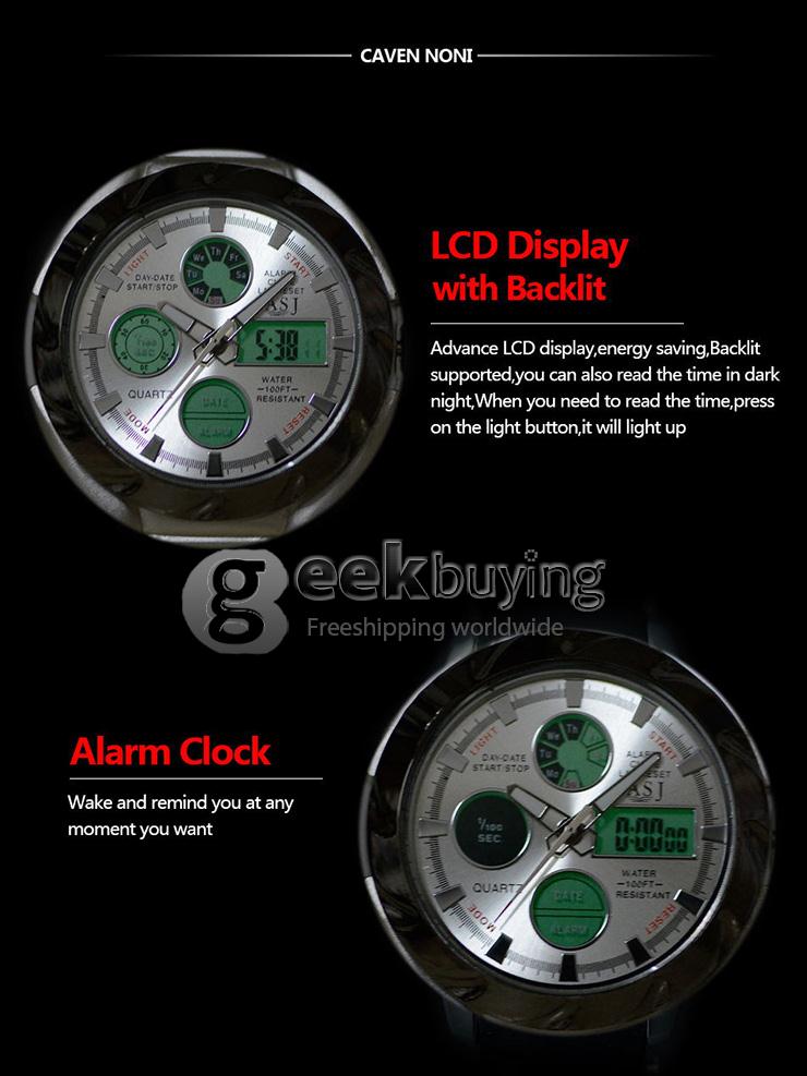 YR WH424 ASJ Multi-function Electronic Men Quartz Sports Watch With LCD Date And Time Display - Black