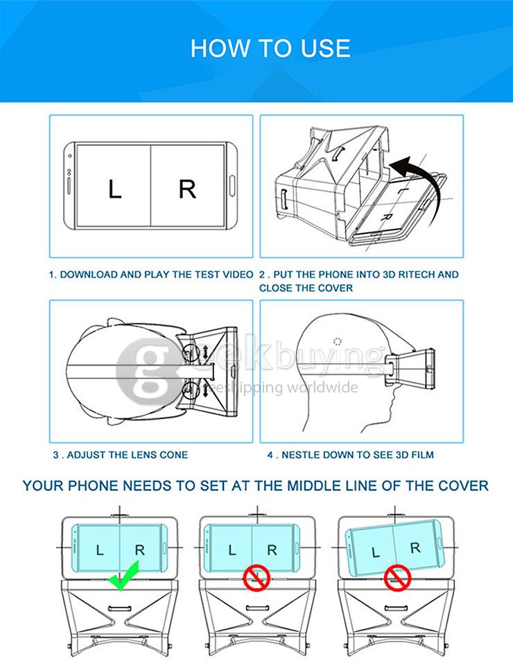 RITECH 3D Magic Box Universal 3D Virtual Reality VR Headset FOV75 Private Theater for 3.5-5.6inches Smartphones