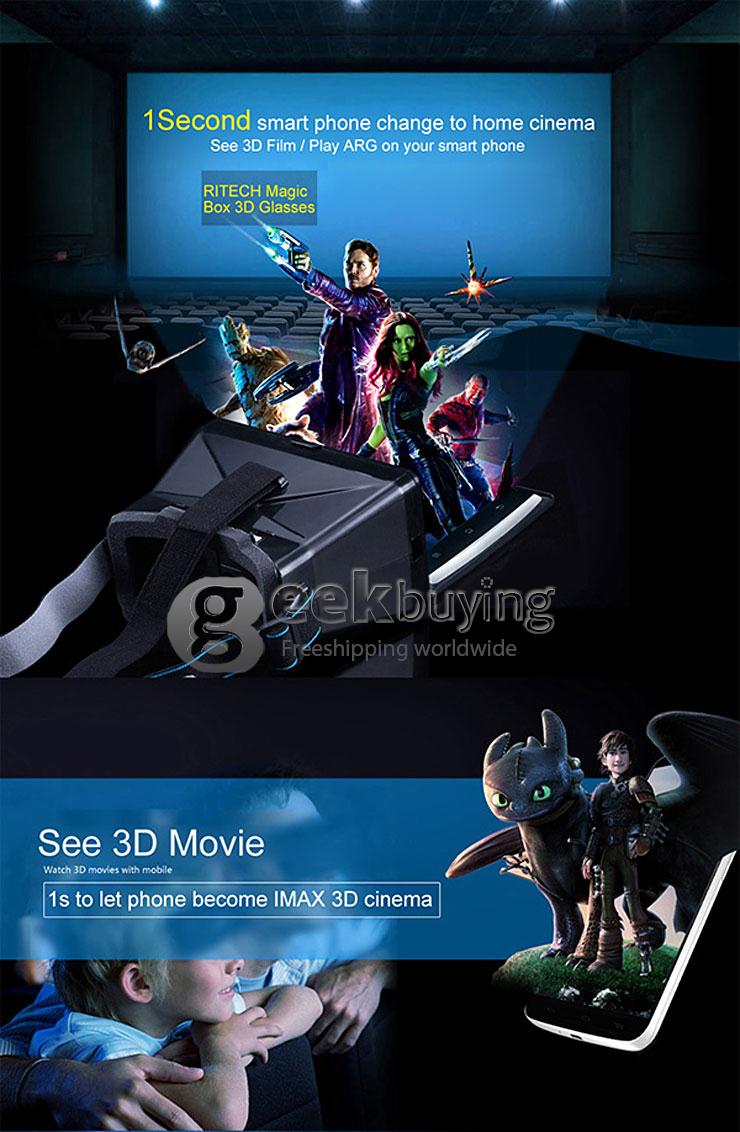 RITECH 3D Magic Box Universal 3D Virtual Reality VR Headset FOV75 Private Theater for 3.5-5.6inches Smartphones