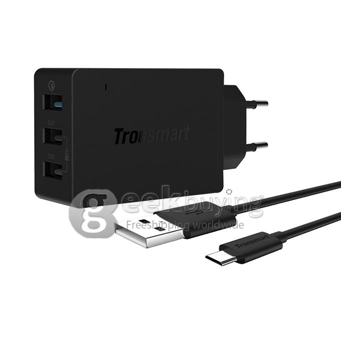 [Spain Stock] Qualcomm Certified Tronsmart Premium Design Quick Charge 2.0 42W 3 Ports Wall Charger for Samsung/Sony/HTC