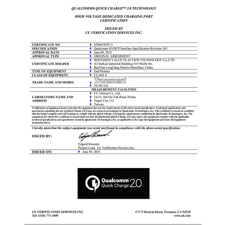 Tronsmart Quick Charge 2.0 18W AC Home Wall Travel USB Charger Fast Charger for Galaxy S6/S6 Edge, Note 4/Edge, Google Nexus 6, HTC M9, Xperia Z3/Z2 , Sharp Aquos Pad/Zeta,Xiaomi - EU Plug
