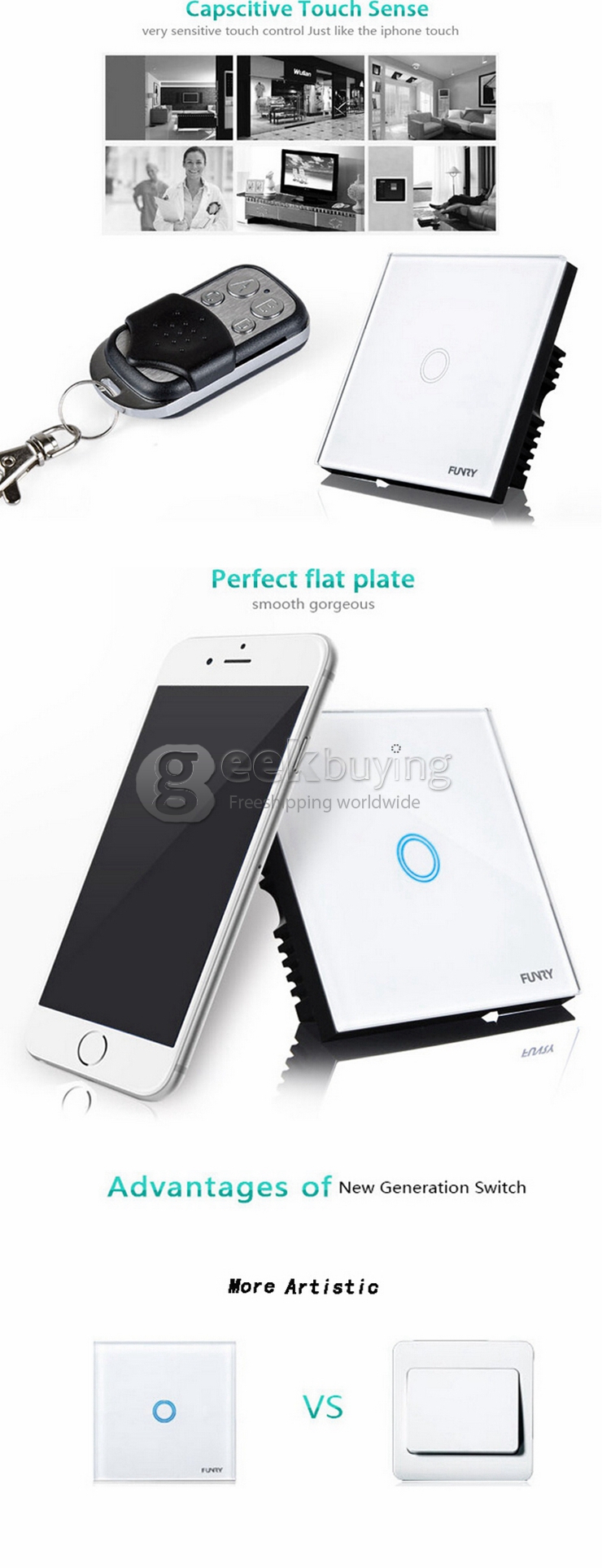 Funry Y2 Home Touch Switch Single Remote Control Intelligent Control Switch With Overload Protection - EU