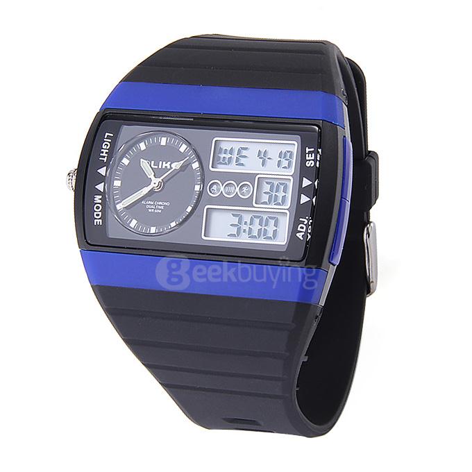 ALIKE AK8116 Multi Functions Men Sport Watch Analog & Digital Time Date LED Display - Blue