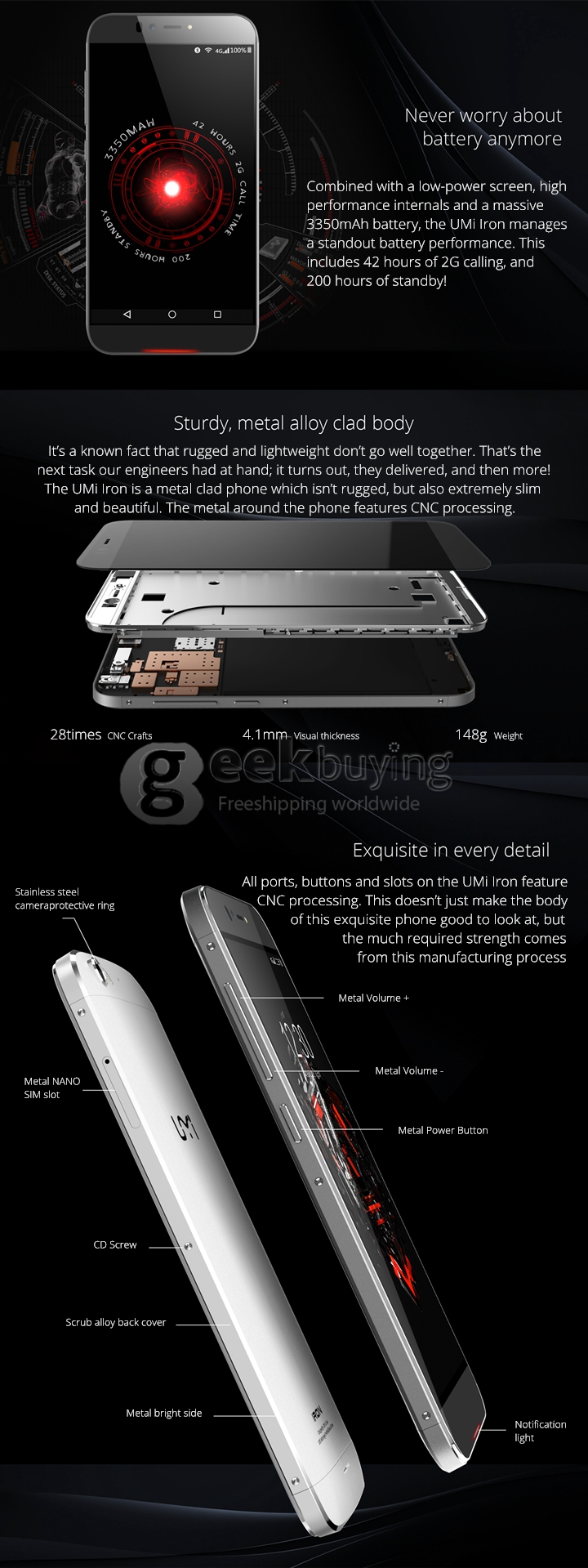 UMI IRON 4G LTE 5.5inch FHD Android 5.1 3GB 16GB Smartphone 64bit MTK6753 Octa Core 1.3 GHz 13.0MP Miracast OTG - Silver