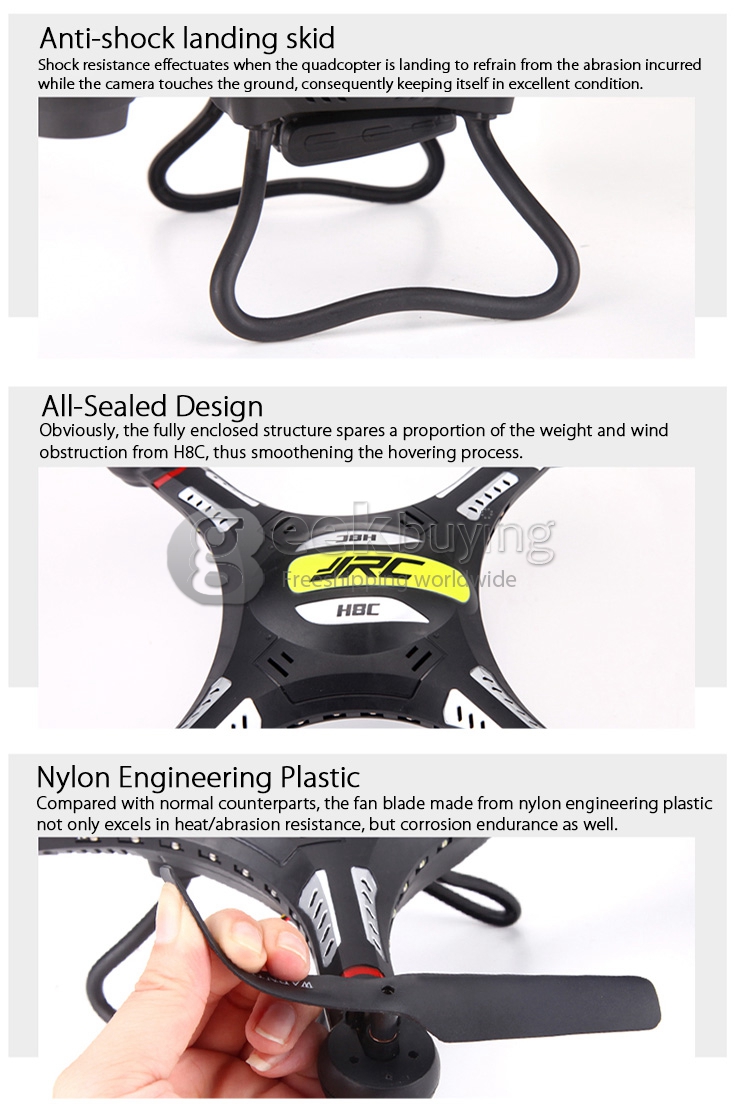 New Version Upgraded JJRC H8C 2.4G 4CH 6-Aixs Altitude Hold Mode With 2MP HD Camera RC Quadcopter RTF - White