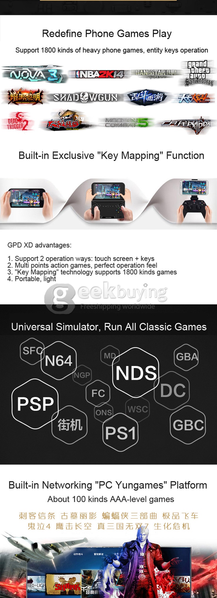 GPD XD 5 Inch Android4.4 Gamepad 2GB/32GB RK3288 Quad Core 1.8GHz Handled Game Console H-IPS 1280*720 HDMI Game Tablet PC - Black