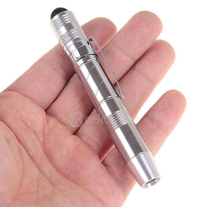 KX-905 Mini LED Pen Light White Light Penlight Flashlight w/ Touch Pen-Silver 1xAAA