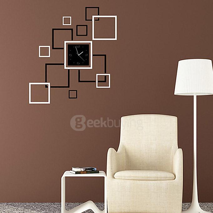 Fashion Clock Photo Frame Removable Decal DIY Art Wall Sticker for Home Decor - Silver
